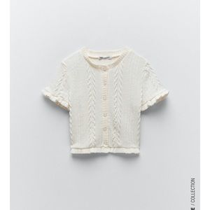ZARA RUFFLED CABLE KNIT MINI CARDIGAN